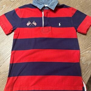 Ralph Lauren kids Red and Navy Striped Rugby Polo